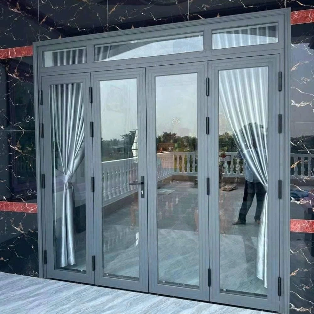 Cửa đi mở quay 4 cánh nhôm Xingfa trong nước màu Ghi Xám