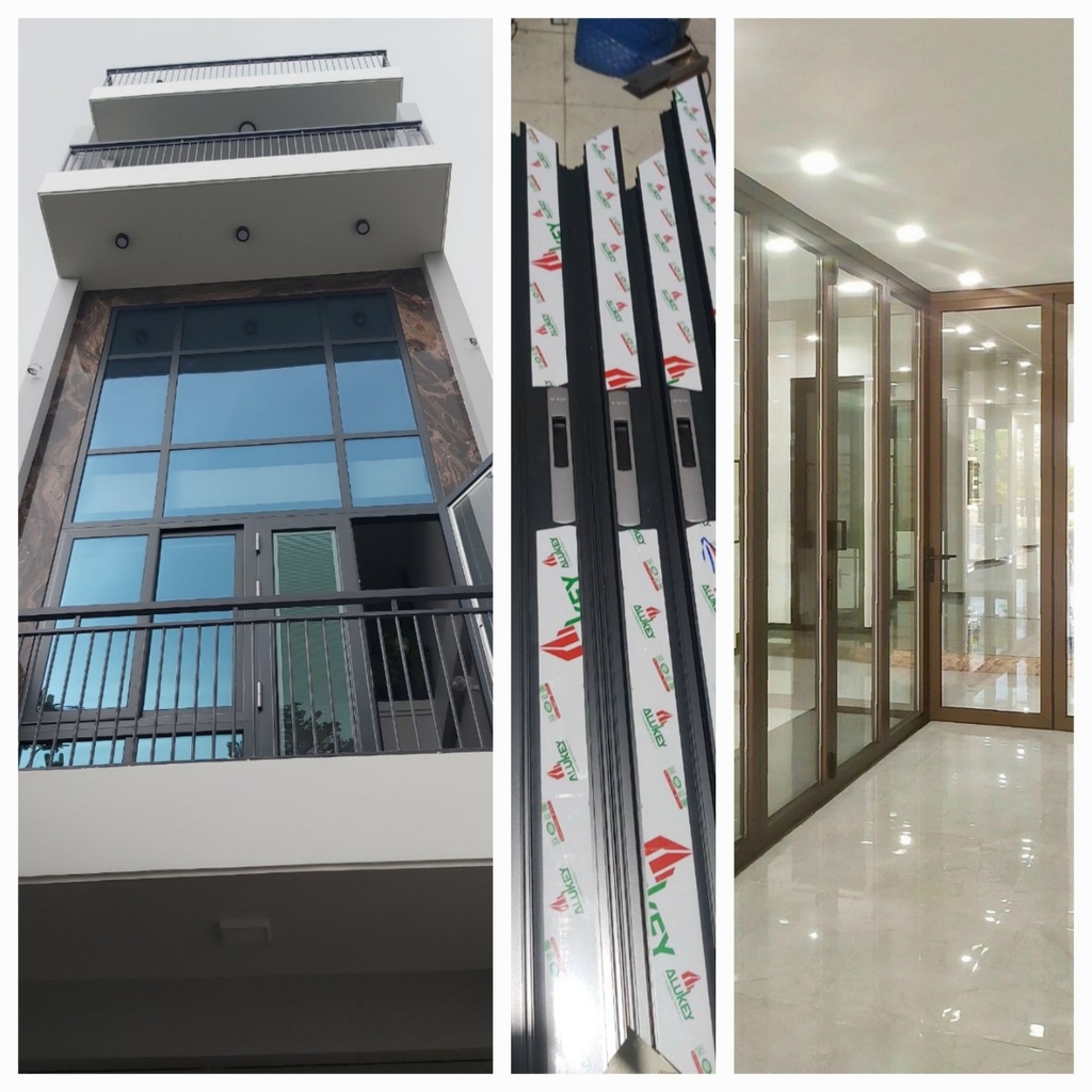 hình ảnh thực tế cửa nhôm alukey màu xám anh tuyến